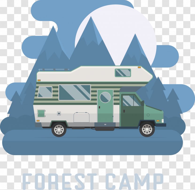 Caravan Recreational Vehicle - Truck - Vector Forest Camp And Cars Transparent PNG