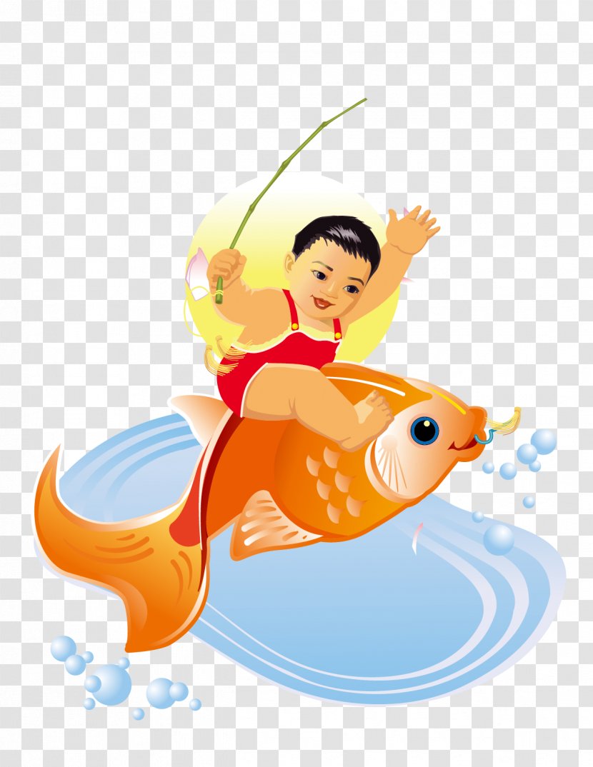 Koi Carassius Auratus Fish - Art - Vector Cartoon Boy Riding Transparent PNG