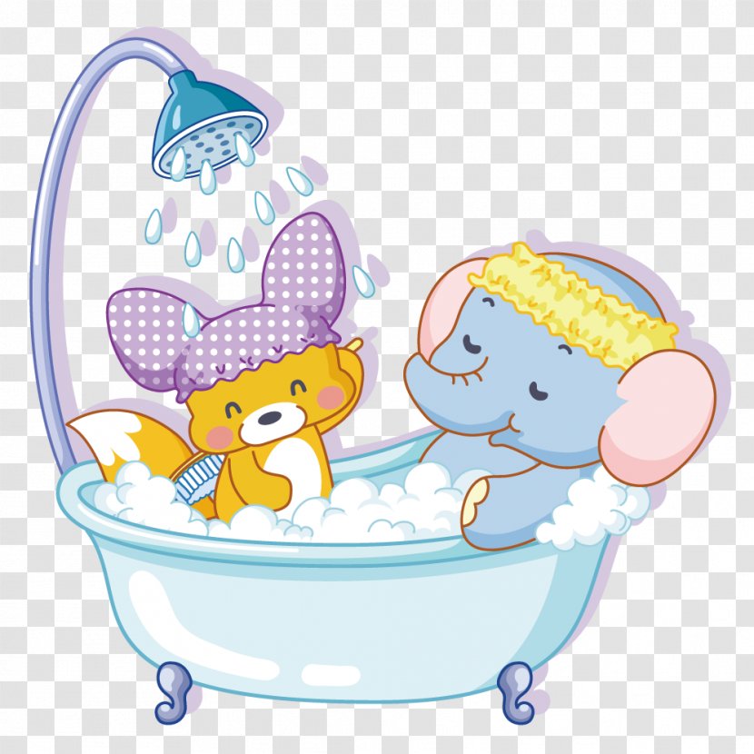 Bathtub Shower Cartoon Bathing - Yellow - Elephant And The Fox Transparent PNG