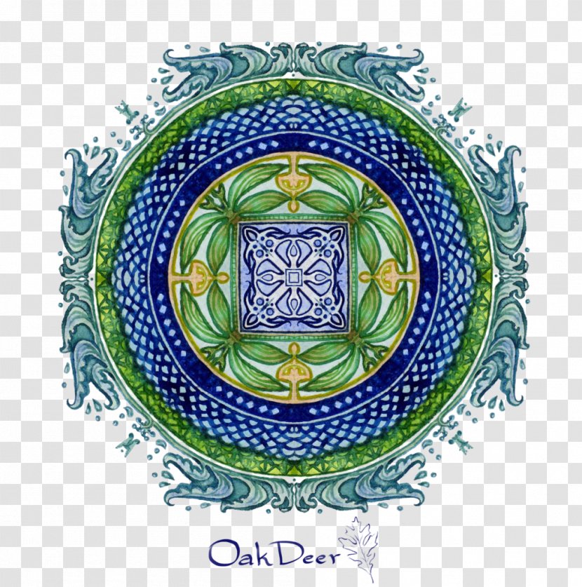 Cobalt Blue Plate Symmetry Circle Pattern - Watercolor Deer Transparent PNG