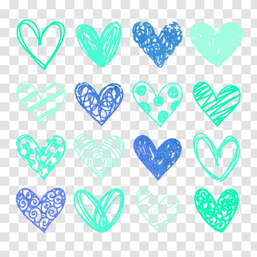 Heart Doodle Clip Art - Frame - Hand-painted Blue Picture Material Transparent PNG