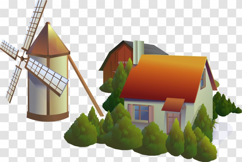 U6751u5e84 Drawing Cartoon - Dessin Animxe9 - Village Of The Windmills Vector Material Cabin Transparent PNG