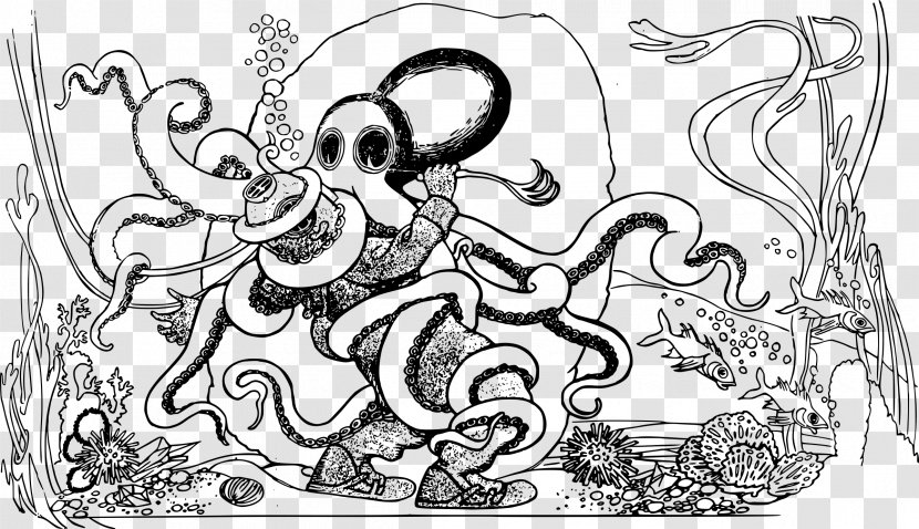 Octopus Line Art Drawing - Frame - Octapus Transparent PNG