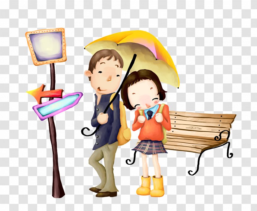 Cartoon Drawing Android Wallpaper - Couple Under Umbrella Transparent PNG