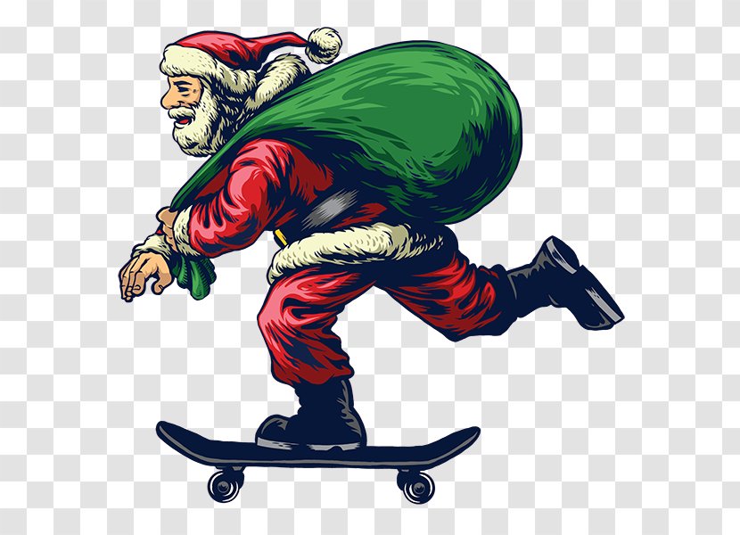 Christmas Santa Claus - Kickflip - Extreme Sport Longboard Transparent PNG