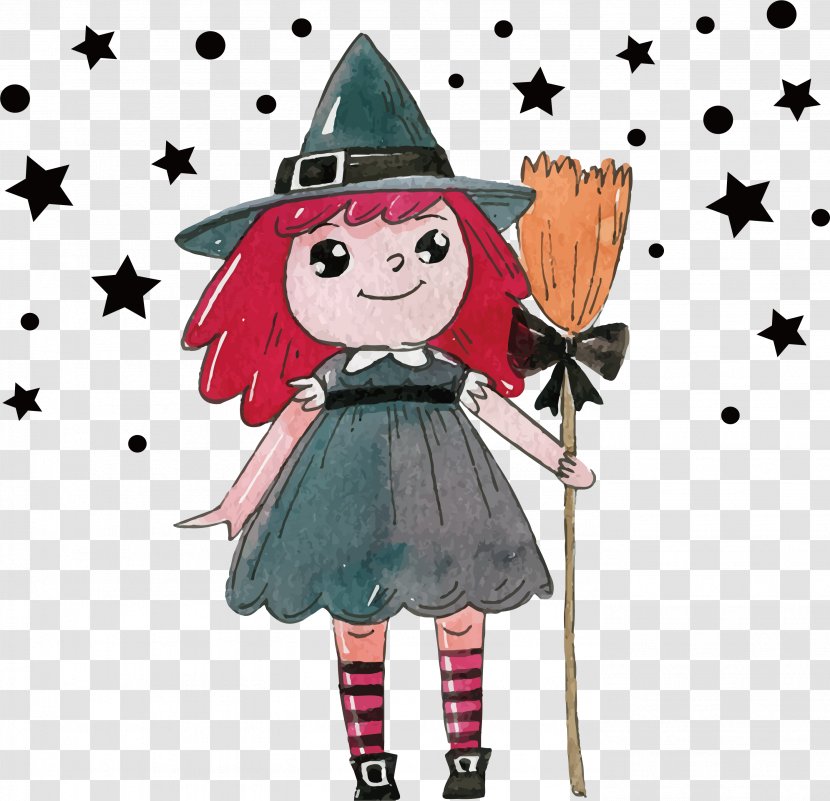 Watercolor Painting Boszorkxe1ny Illustration - Paint - Lovely Witch Painted With Transparent PNG