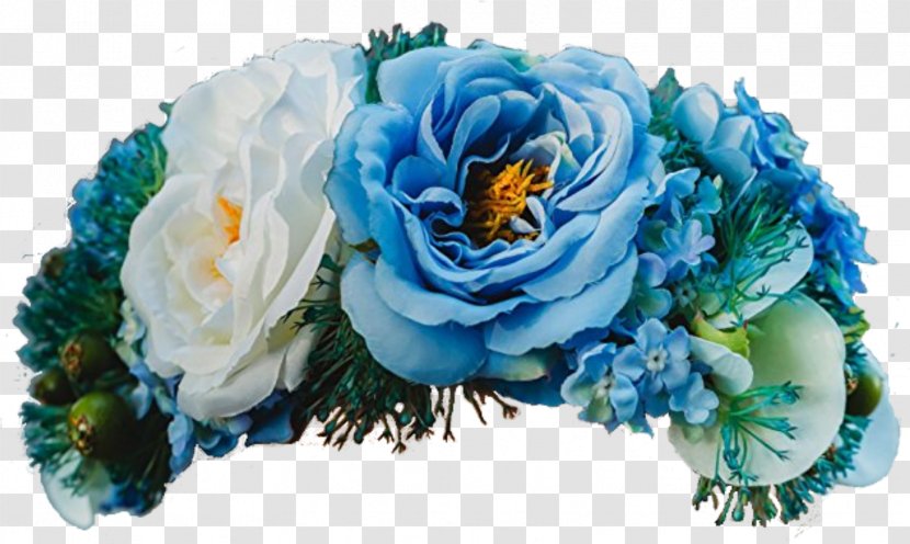 Garden Roses Blue Floral Design Crown Headband - Headpiece Transparent PNG