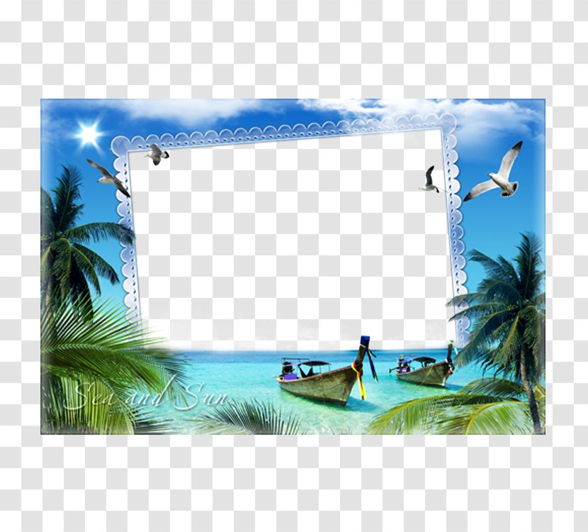 Picture Frame Photography Window Film - Blue - Yang Guan Beach Photo Transparent PNG
