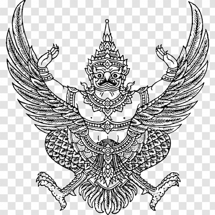 Emblem Of Thailand Garuda National Coat Arms - Line Art Transparent PNG