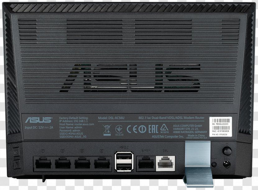 DSL Modem ASUS DSL-AC56U Router VDSL IEEE 802.11ac - Usb - USB Transparent PNG