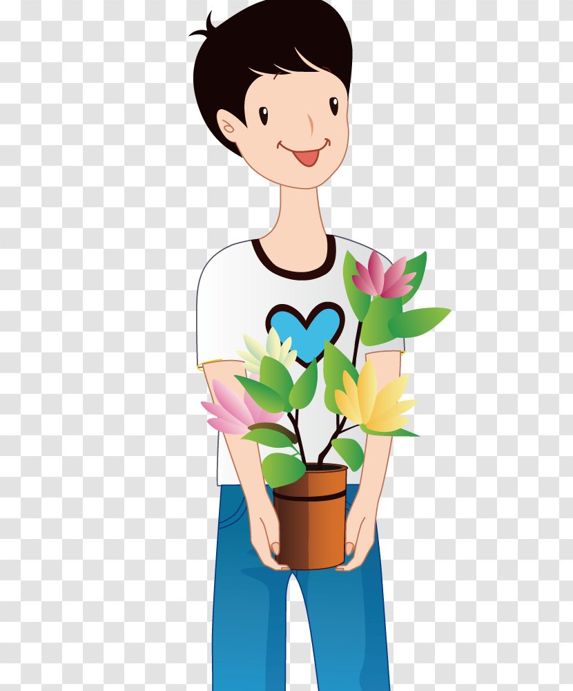 Boy - Flower - Holding Potted Transparent PNG