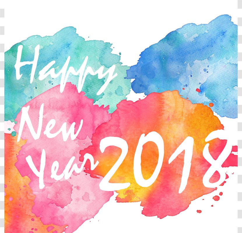 New Year Gift - Text - Happy 2018 Color Splatter Transparent PNG