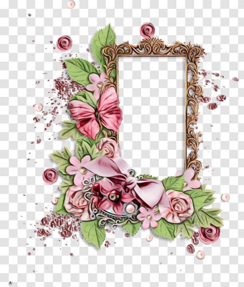 Watercolor Flowers Frame - Pink M - Heart Interior Design Transparent PNG