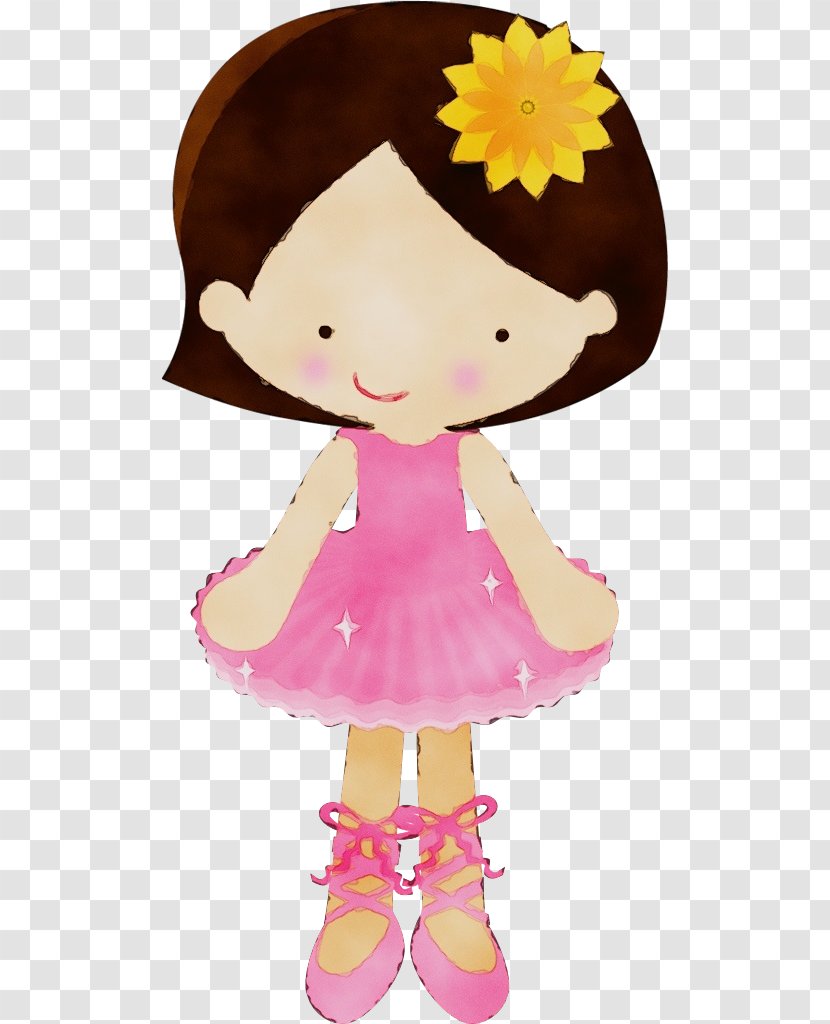 Cartoon Pink Clip Art Footwear Doll - Paint - Brown Hair Toy Transparent PNG