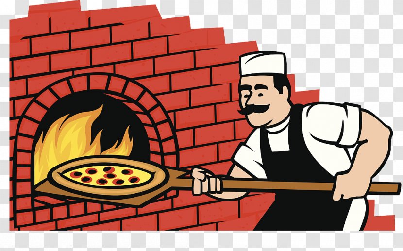 Pizza Italian Cuisine Wood-fired Oven Masonry Clip Art - Kitchen Stove - The Red Brick Fireplace With Illustrations Transparent PNG