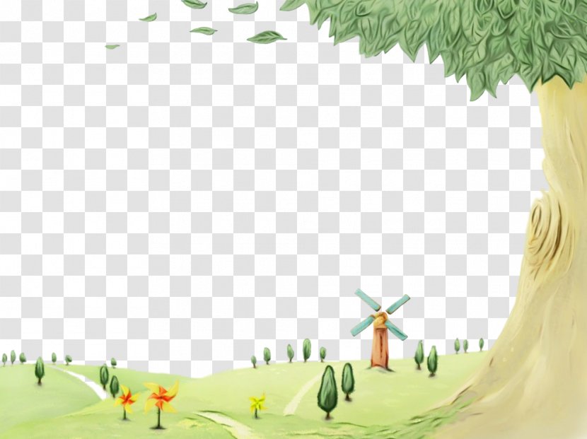 Green Nature Tree Cartoon Grass - Woody Plant Ecoregion Transparent PNG