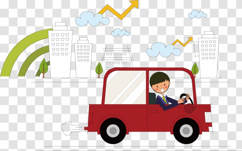 Car Illustration - Automotive Design - Little Boy Driving Vector Transparent PNG