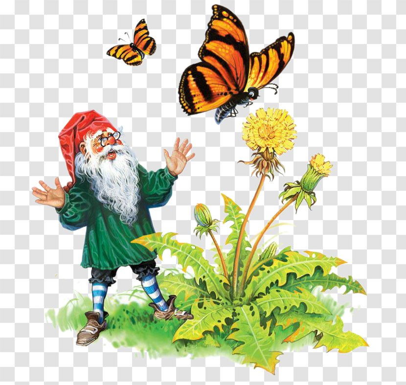 Dwarf Elf Gnome Illustration - Magic - Red Hat Elderly Flowers And Butterflies Transparent PNG