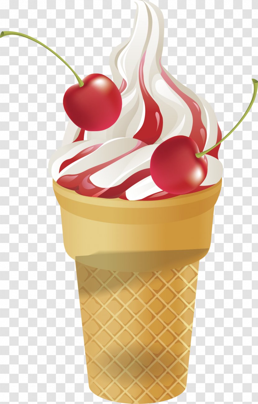 Ice Cream Cone Sundae Gelato - Food - Delicious Cherry Transparent PNG