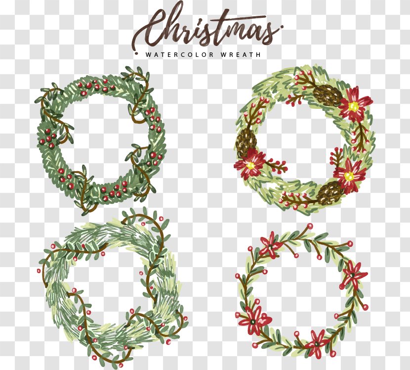 Hand-painted Watercolor Holiday Wreath - Painting - Christmas Decoration Transparent PNG