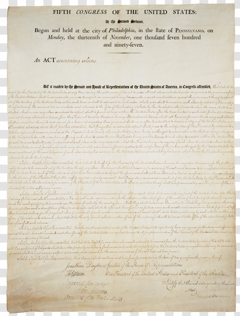 United States Alien And Sedition Acts Naturalization Act Of 1798 1918 - Warped Transparent PNG