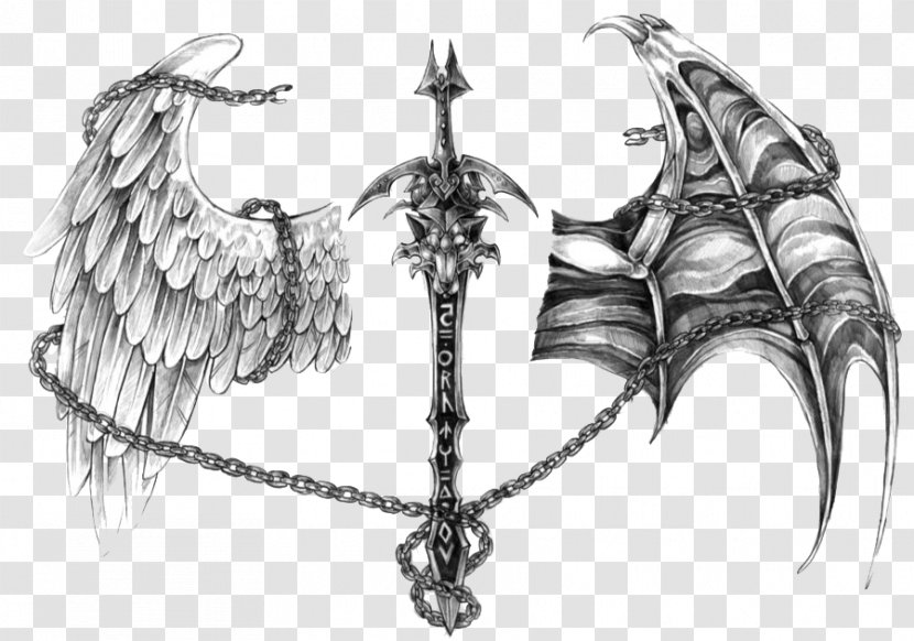 Angel Devil Tattoo Demon Drawing - Supernatural Creature Transparent PNG