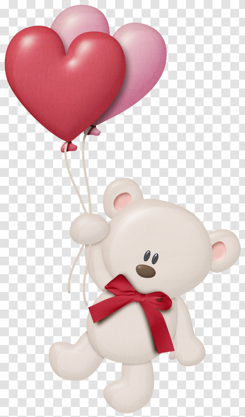 Bear Heart Balloon Clip Art - Cartoon - White Teddy With Balloons Clipart Transparent PNG