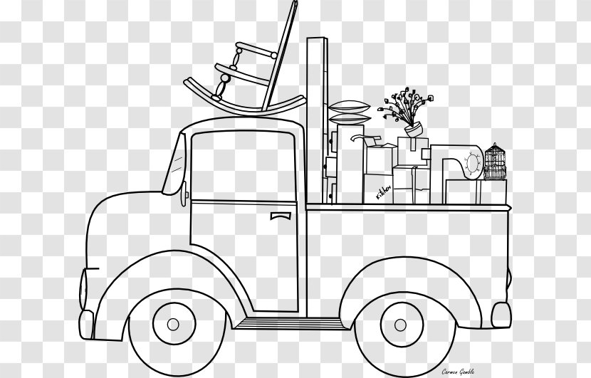 Coloring Book Pickup Truck Car Mover - Black And White Transparent PNG