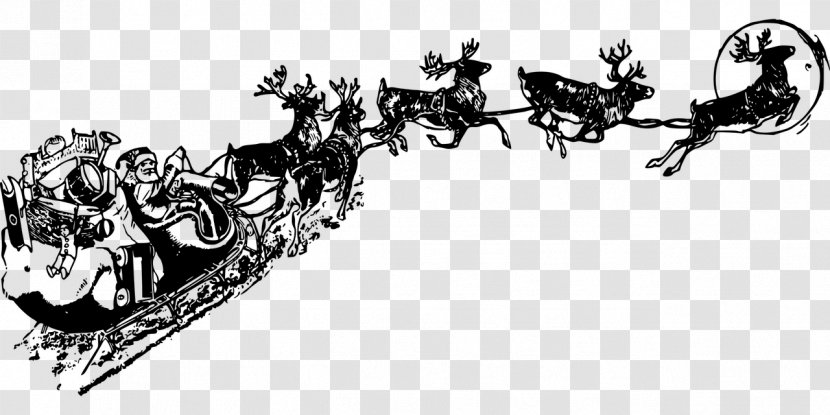 Santa Claus Reindeer Sled Christmas Clip Art - Tree - Rides On The Elk Transparent PNG