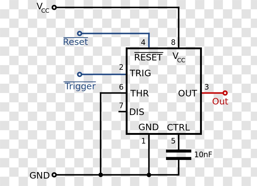 555 Timer IC Astabil Multivibrator Monostable - Schematic Transparent PNG