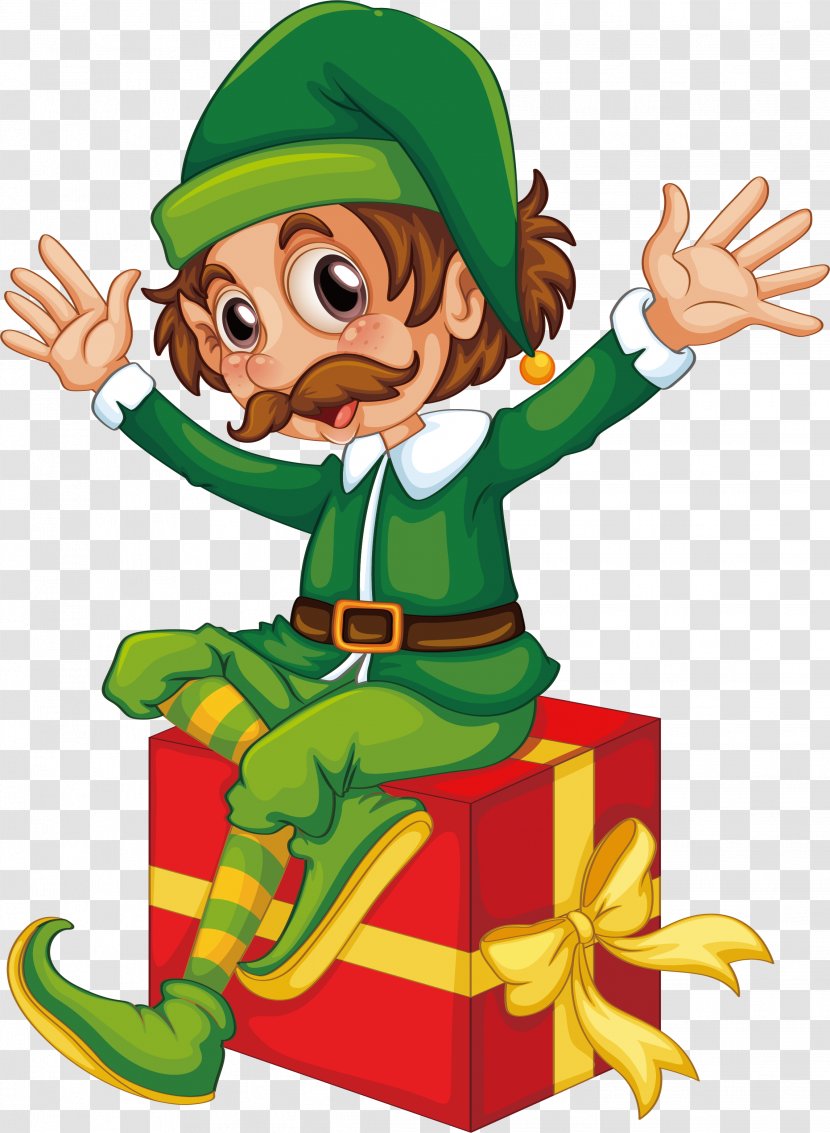 Christmas Elf Santa Claus Duende - Holiday - The Clown Sitting On Gift Box Transparent PNG