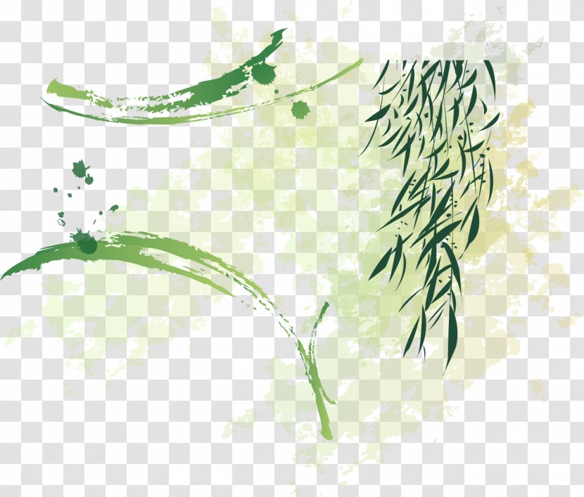 Qingming Willow Shan Shui - Raster Graphics - Ink Bamboo Hand-painted Cartoon Transparent PNG