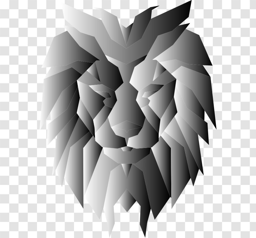 Lion Polygon Geometry Face Clip Art - Monochrome Photography - Polygonal Transparent PNG