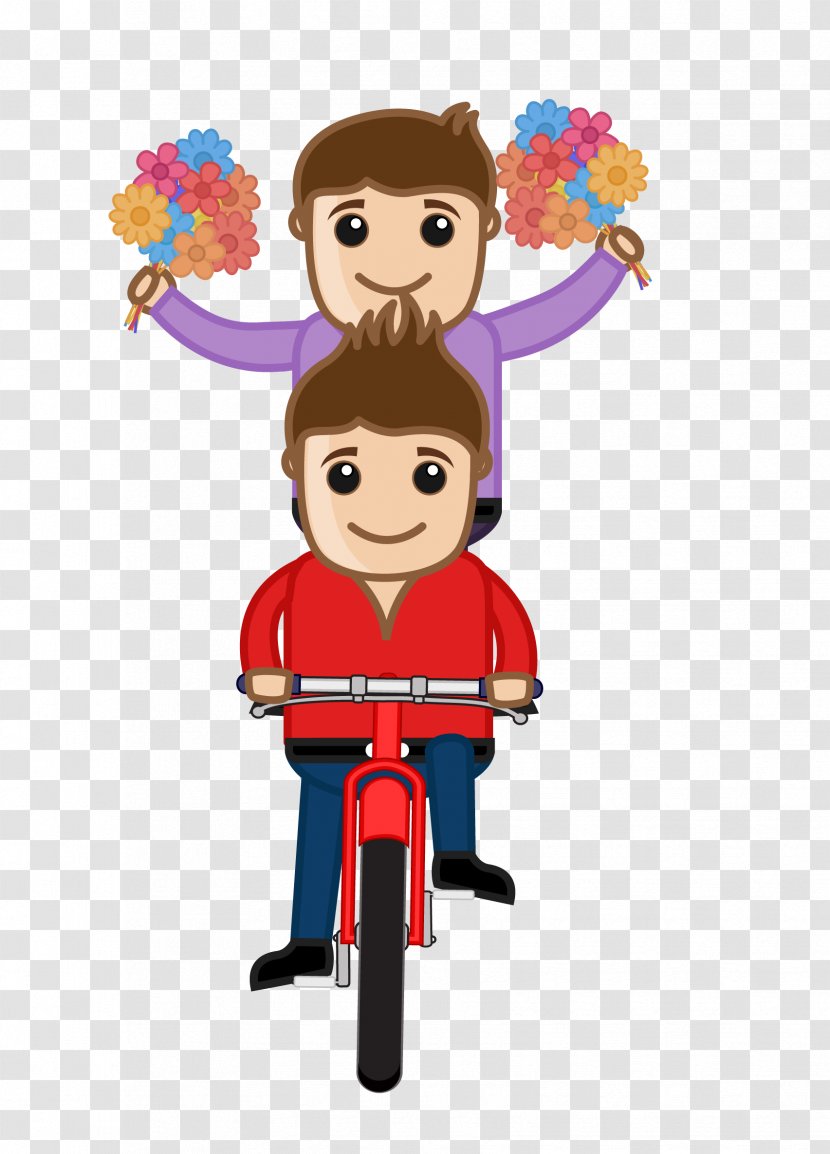Bicycle Clip Art - Royaltyfree - Young Boy Riding A Hands Holding Flower Transparent PNG