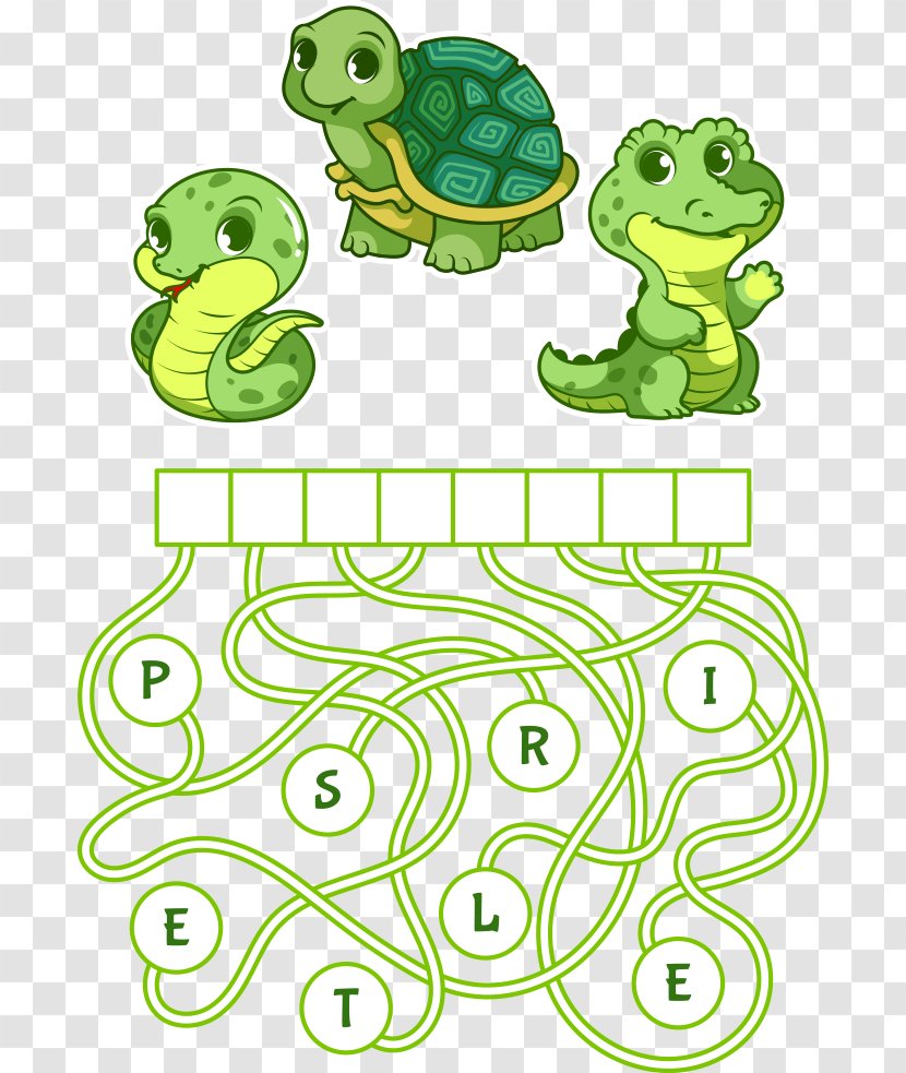 Educational Puzzle Game Find The Hidden Word Cartoon Illustration - Vector Green Turtle Dinosaur Maze Transparent PNG