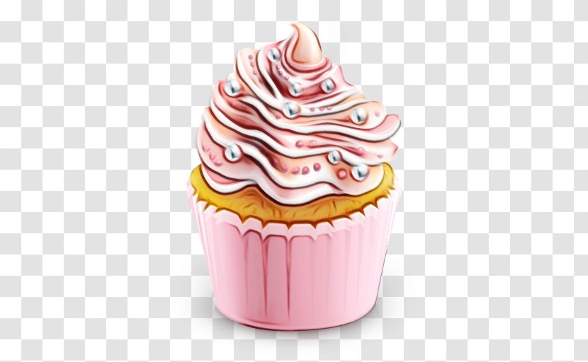 Cupcake Buttercream Pink Baking Cup Icing - Wet Ink - Cream Baked Goods Transparent PNG