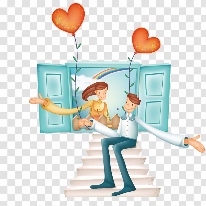 Love Romance Valentines Day Cartoon Wallpaper - Heart - Marry A Man Sitting On The Steps Transparent PNG