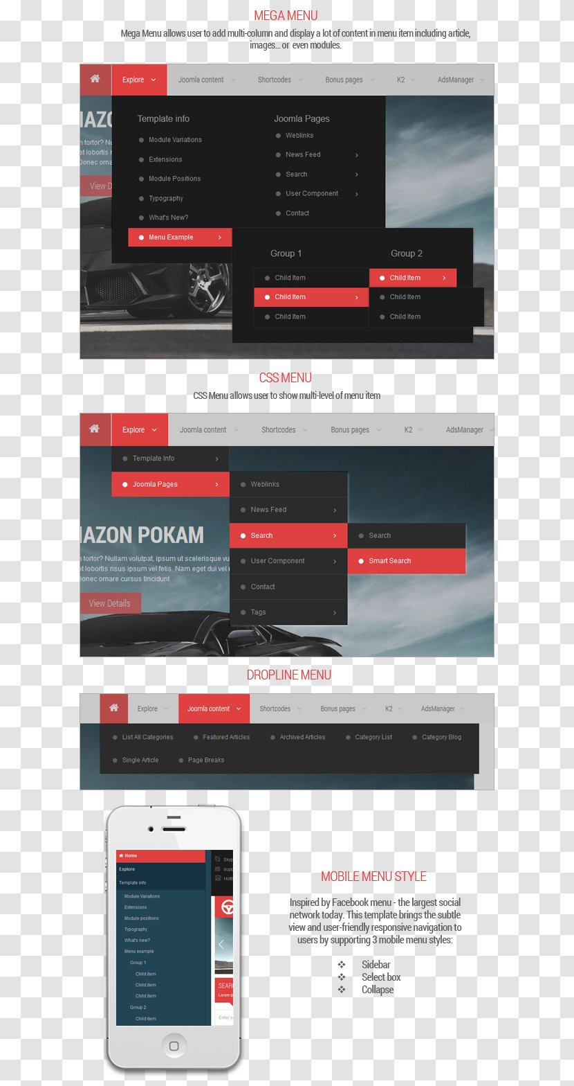 Responsive Web Design Menu Template Joomla Front-end Development - Cascading Style Sheets - Classified Ad Transparent PNG