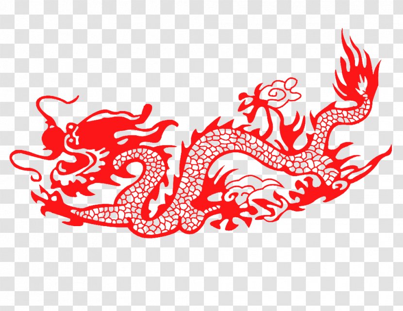 Budaya Tionghoa Chinese Dragon Papercutting Paper Cutting New Year - Watercolor - Red Paper-cut Transparent PNG