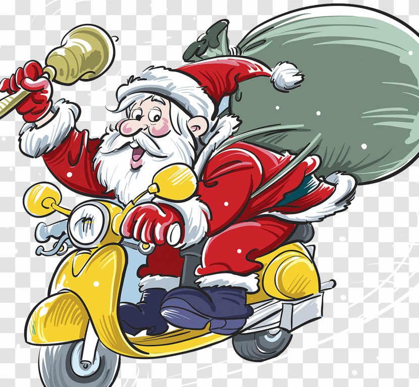 Santa Claus Scooter Christmas Gift Illustration - Fictional Character - Presents Transparent PNG