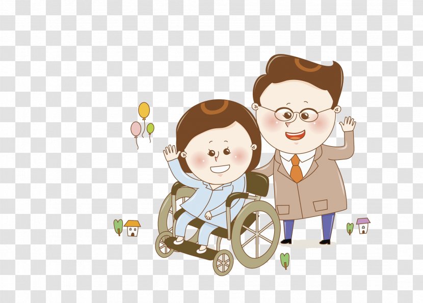 Cartoon Illustration - Someone Waving In A Wheelchair Transparent PNG