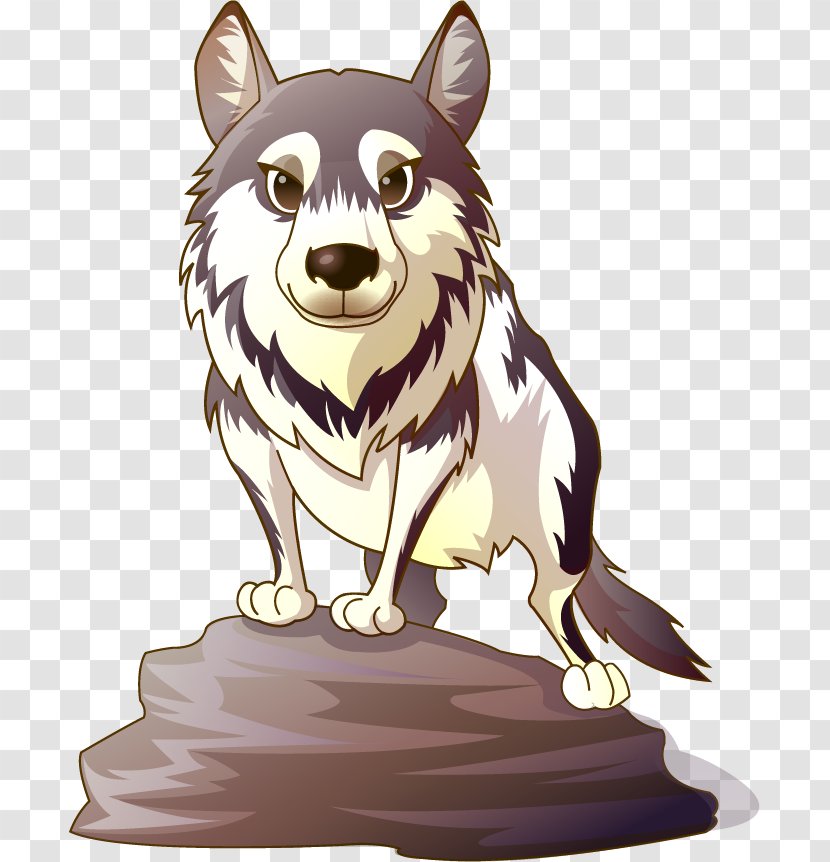 Gray Wolf Cartoon Cuteness Illustration - Vector Painted On Stone Transparent PNG