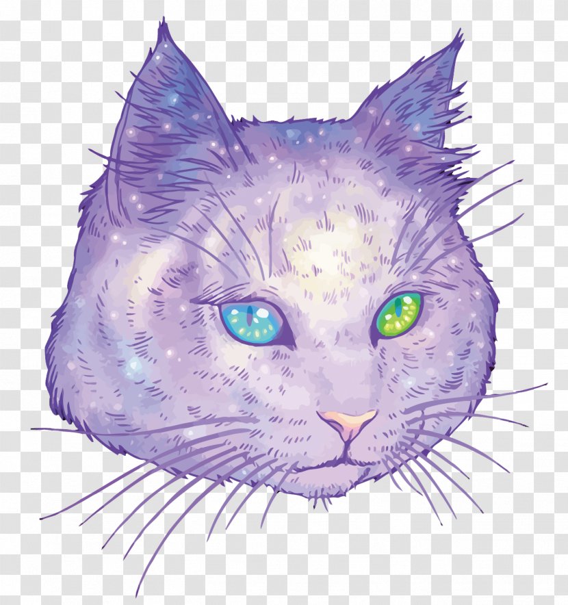 Cat Felidae Drawing Artist Illustration - Tree - Vector Purple Head Transparent PNG