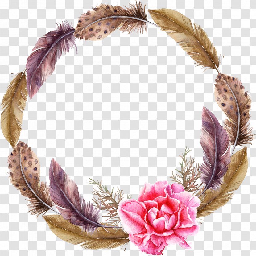 Feather Wreath Watercolor Painting - Garland Transparent PNG