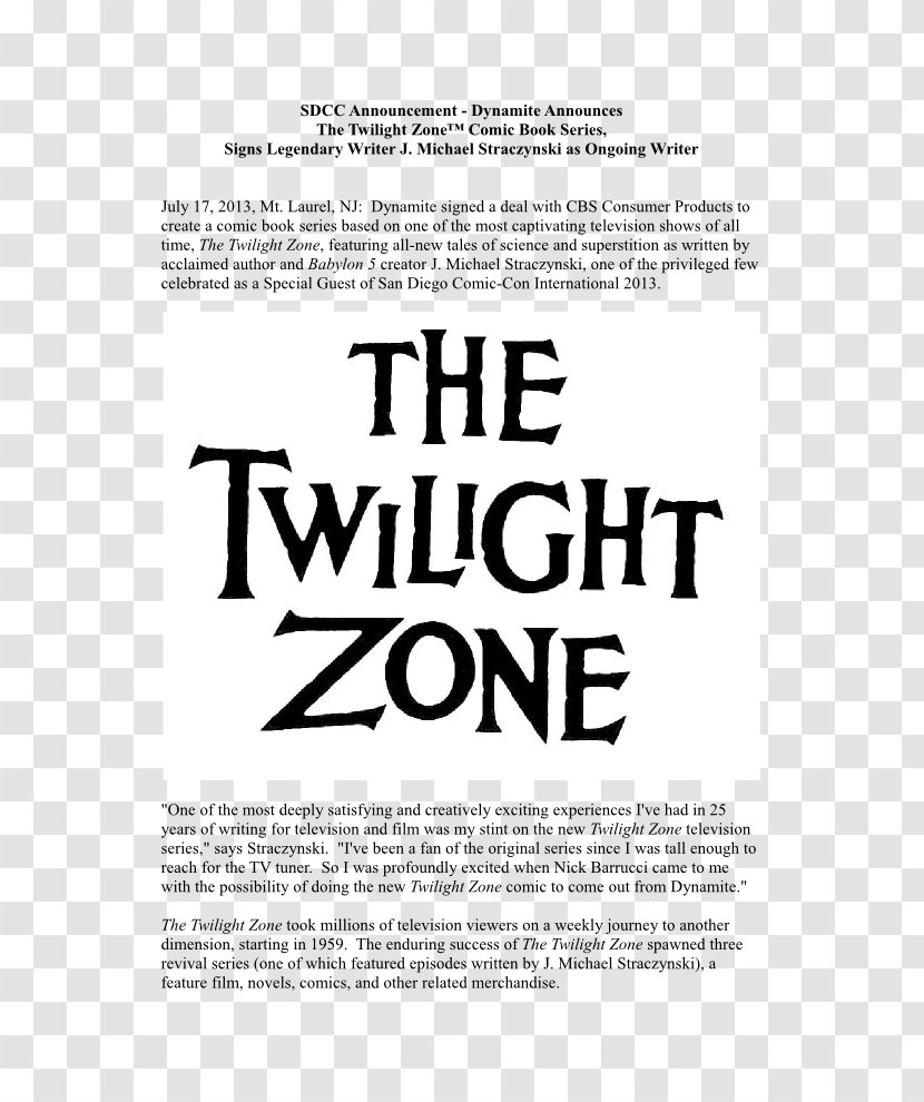 Poster Comic Book The Twilight Zone Season 1 Television Show - Dinamite Transparent PNG