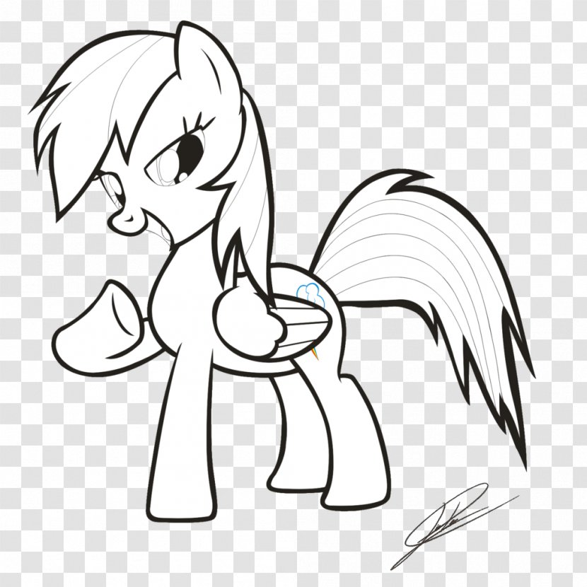 Pony Rainbow Dash Line Art Sketch Black And White - Silhouette Transparent PNG