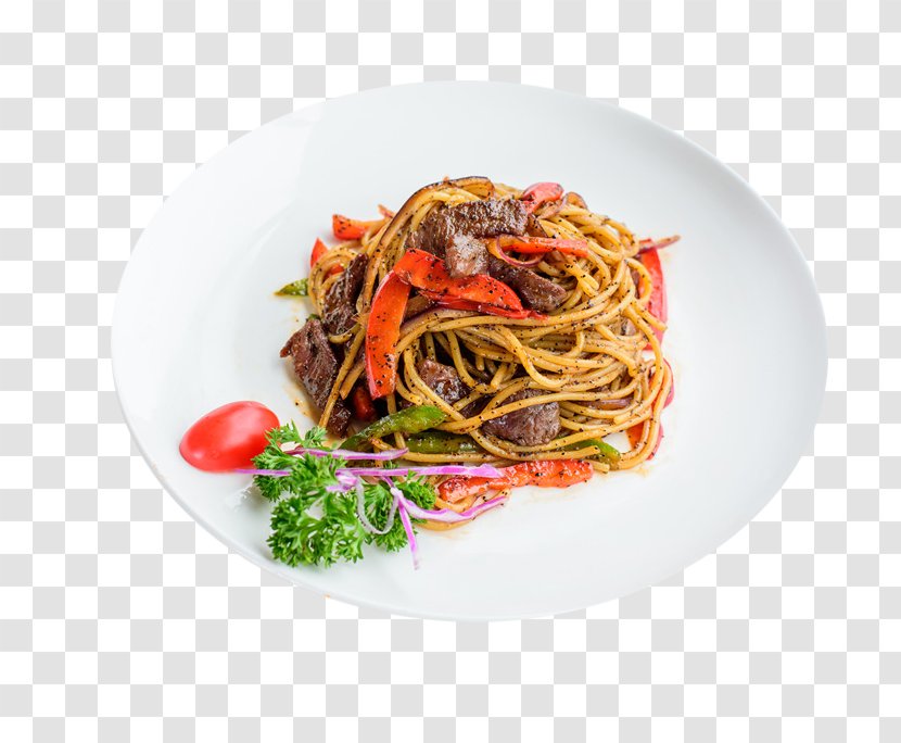 Chow Mein Singapore-style Noodles Spaghetti Alla Puttanesca Chinese Yakisoba - Thai Food - Black Pepper Beef Flavor Transparent PNG