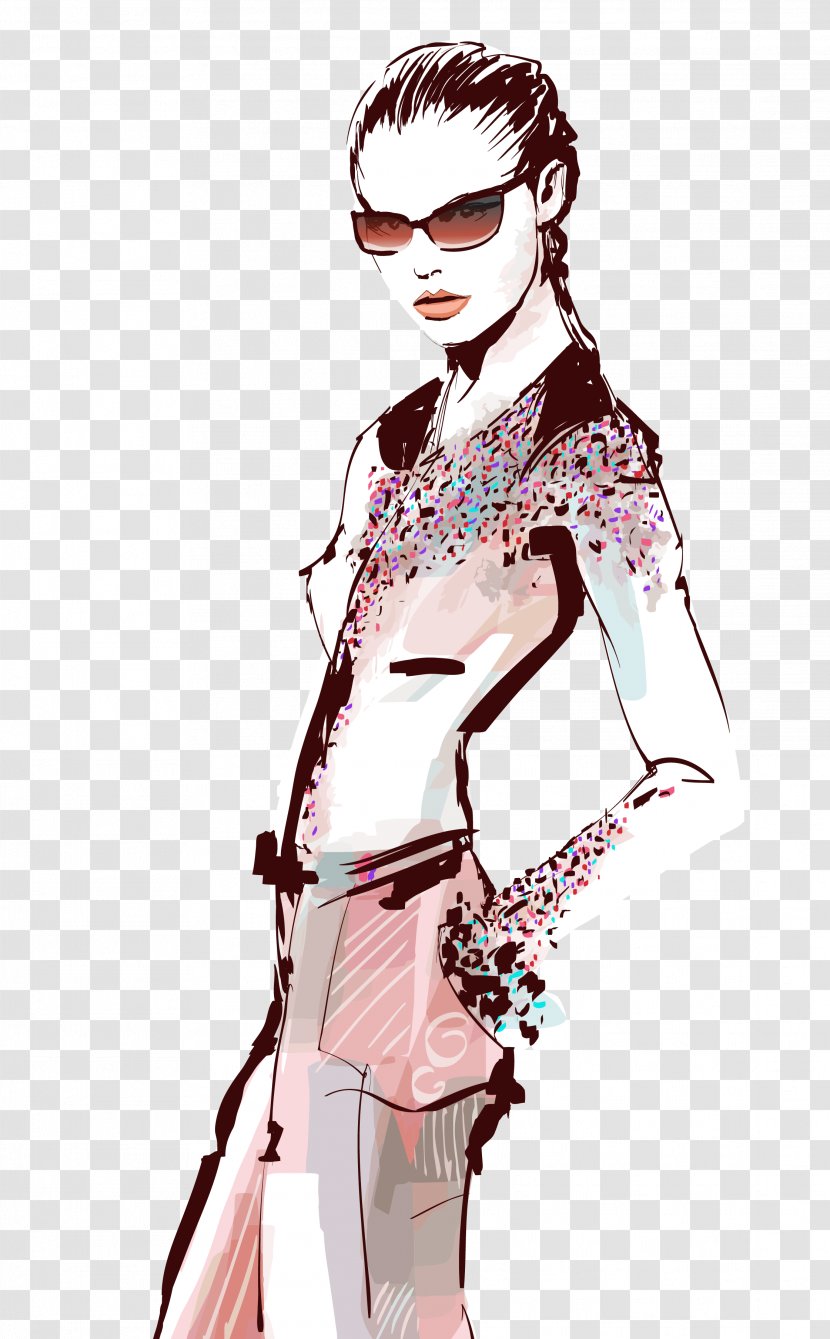 Fashion Model Euclidean Vector Drawing Illustration - Frame - Watercolor Strokes Beauty And Template Transparent PNG