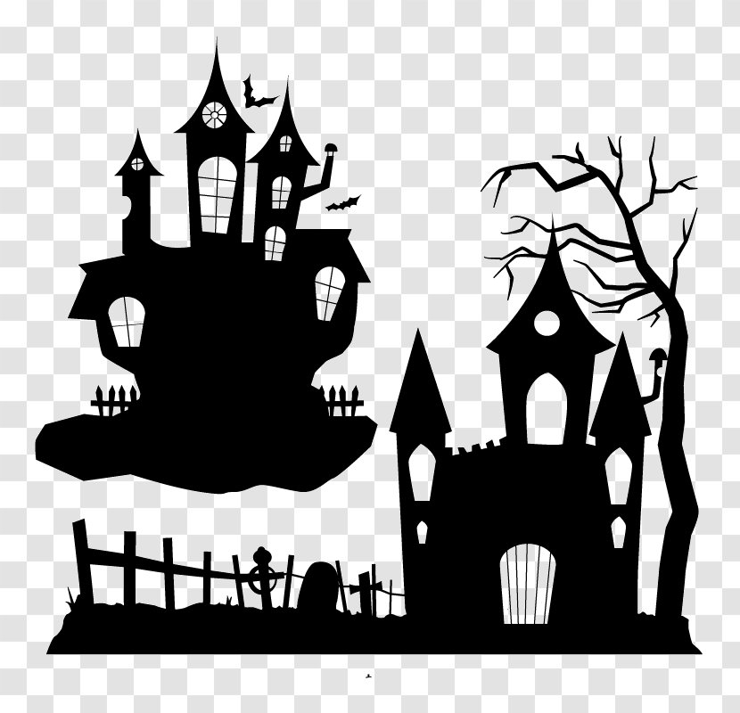 Halloween Ghost Party Clip Art - Fictional Character - Haunted House Silhouette Transparent PNG