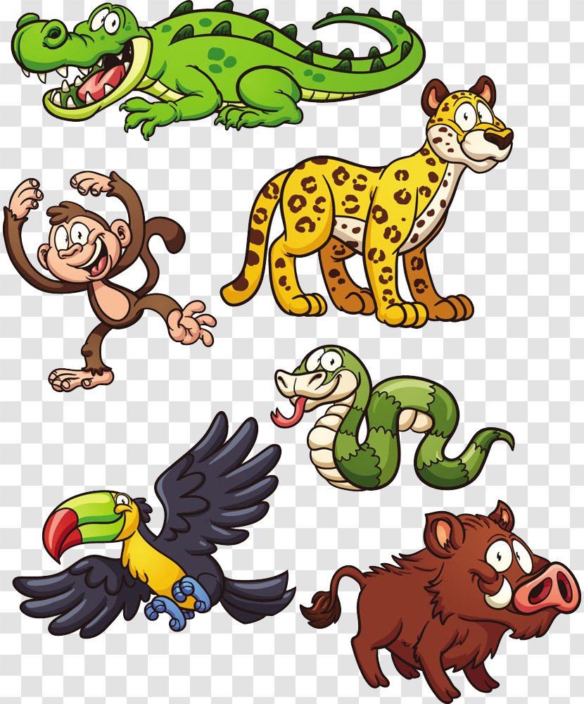 Jungle Animal Snake Jaguar Clip Art - Cartoon Animals Transparent PNG